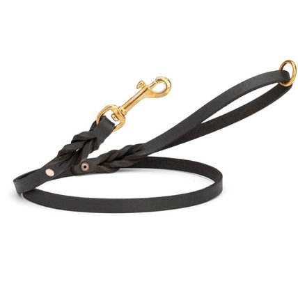 Leather Dog Leash with Brass Hardware W 1/2" - L 4' Black