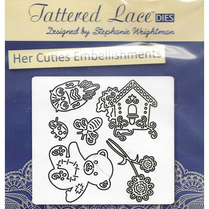 Tattered Lace. Her Cuties Embellishments Die Set. Die Cutting Cardmaking Crafts