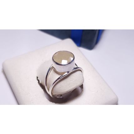 Estate 2.5ct Natural Rd White Quartz Sterling Silver split shank bezel Ring22253