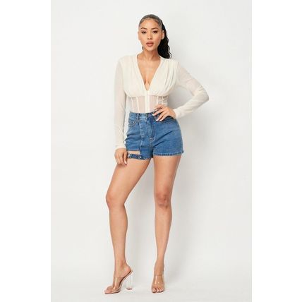 Women's Fishnet Sheer Mesh Back Deep V Neck Bodysuit
