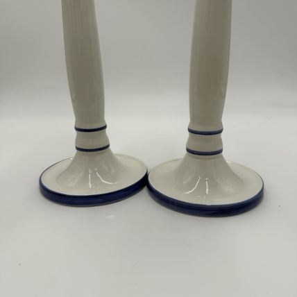 VTG Este Ceramiche Pottery Italy Ceramic candle holders 8.5” White & Blue # 491