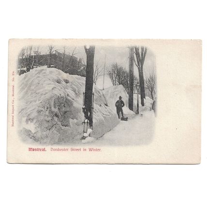 Postcard Canada Quebec Montreal Dorchester Street in winter huge piles of snow