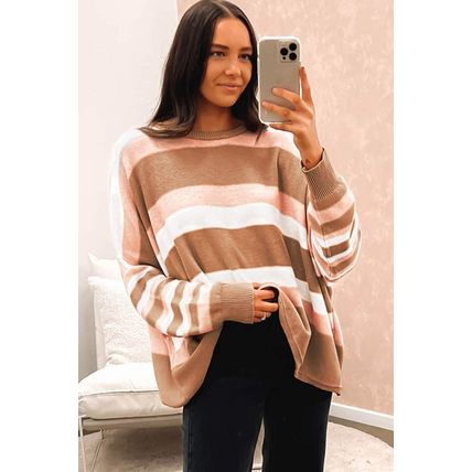 Multicolour Striped Knit Drop Shoulder Loose Sweater