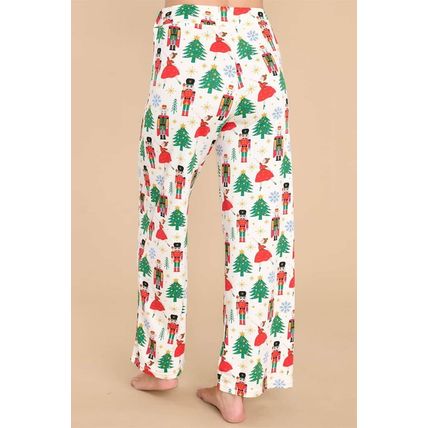White Printed Christmas Pattern Buttoned Two Piece Sleepwear