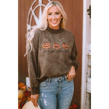 Brown Let's Get Smashed Halloween Pumpkin Graphic Sweatshirt