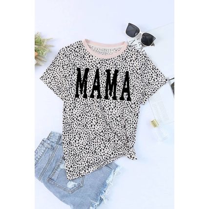 Apricot Leopard MAMA Graphic Crew Neck T Shirt
