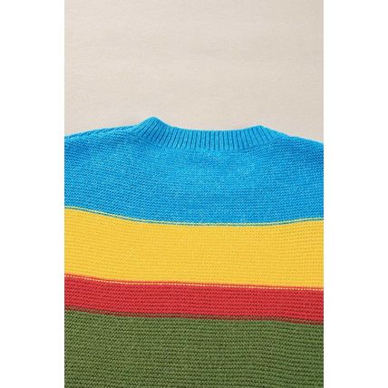 Light Blue Colorblock Mixed Textured Drop Shoulder Sweater