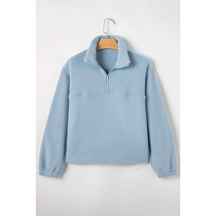 Myosotis Collared Zipper Drop Shoulder Fleece Sweatshirt