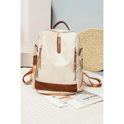 White Multi Compartment Zipper PU Leather Large Capacity Backpack