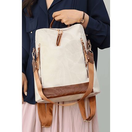 White Multi Compartment Zipper PU Leather Large Capacity Backpack