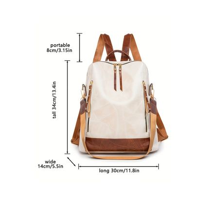 White Multi Compartment Zipper PU Leather Large Capacity Backpack