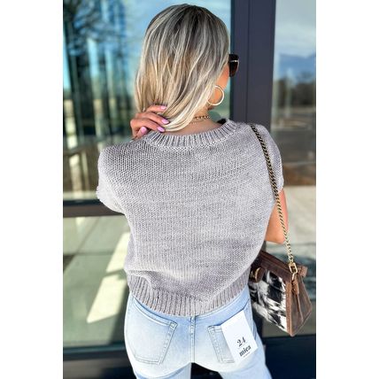 Light Grey Bowknot Applique Cap Sleeve Sweater