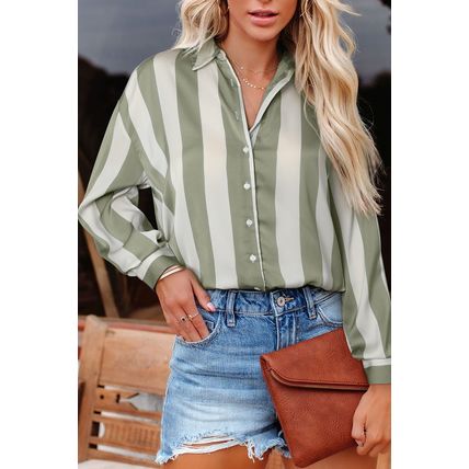 Green Striped Soft Relaxed Button Up Shirt