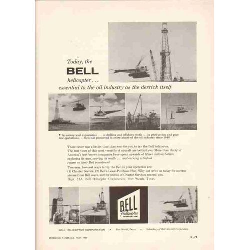 bell helicopter 1959 offshore survey oil well rig drilling vintage ad