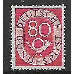 GERMANY REPUBLIC 1951 NUMERAL AND POSTHORN 80pf RED SG 1059 M / MINT