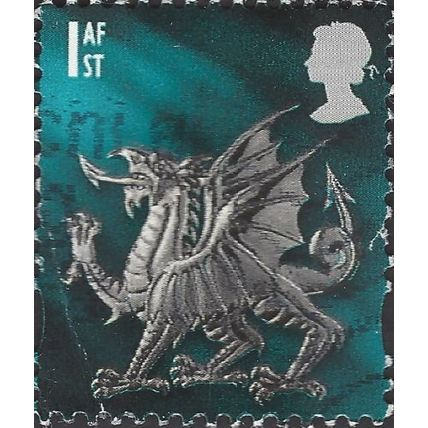 WALES, Heraldic Dragon, blue-green 2001, 1st, #3