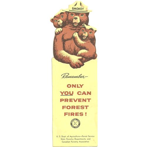 Bookmark Smokey The Bear 1958-59 US Dept. of Agriculture Canada Forest Service