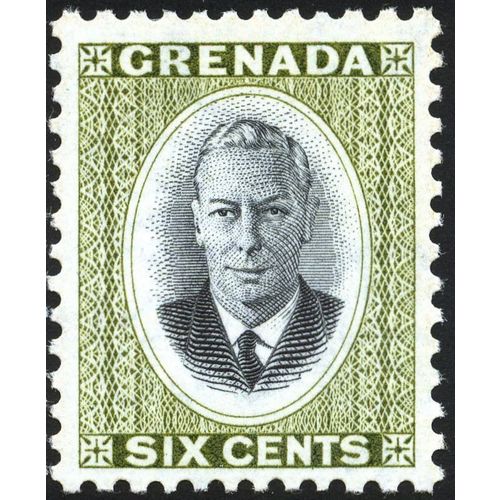 Grenada KGVI 1951 6c Black & Olive Mounted Mint MM SG 178 Sc 157 postage stamp