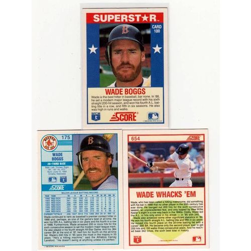 Three 1989 Score Wade Boggs cards – 175, 654, Hottest 100 Stars #100 – NM – HOF