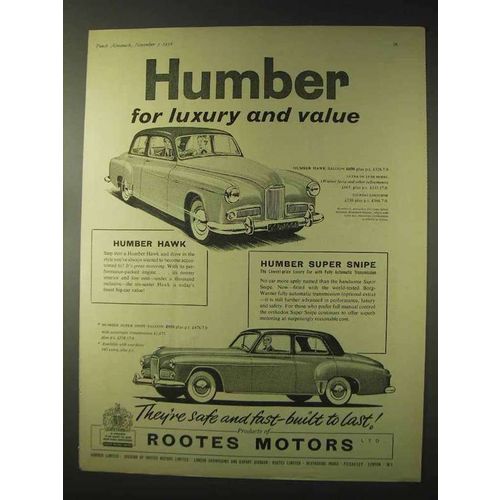 1956 Humber Hawk, Super Snipe Car Ad