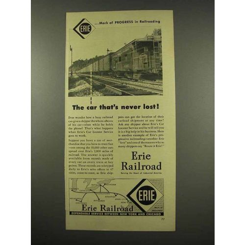 1956 Erie Railroad Ad - The Car That's Never Lost