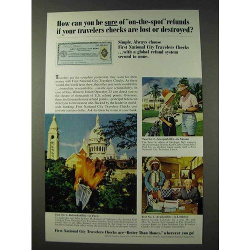 1965 First National City Bank Travelers Checks Ad