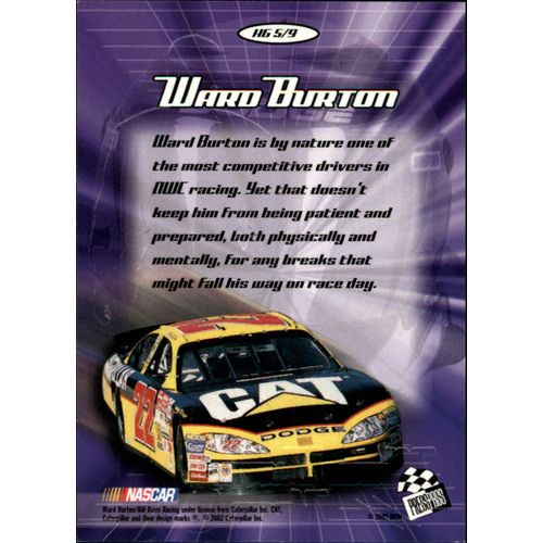 2002 Press Pass VIP Ward Burton Head Gear #HG 5/9