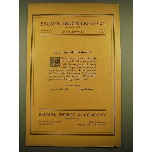 1924 Brown, Shipley & Company Ad - International Investments