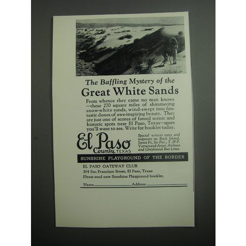 1937 El Paso Texas Ad - The baffling mystery of the great white sands