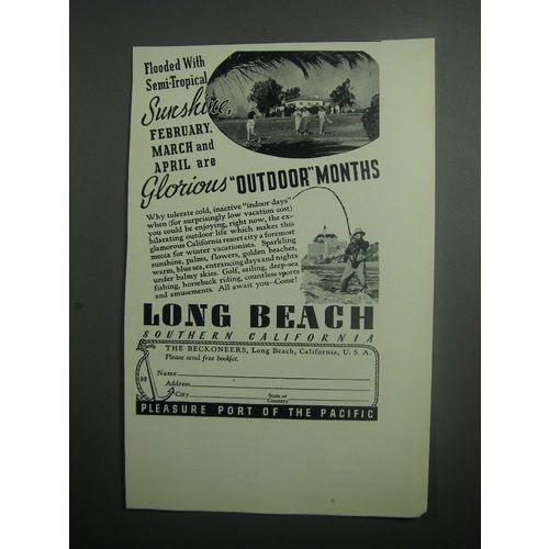 1937 Long Beach Southern California Ad - Flooded with semi-tropical sunshine