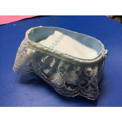 Blue Lacy Crib with Cream Lace 1:12th scale miniature