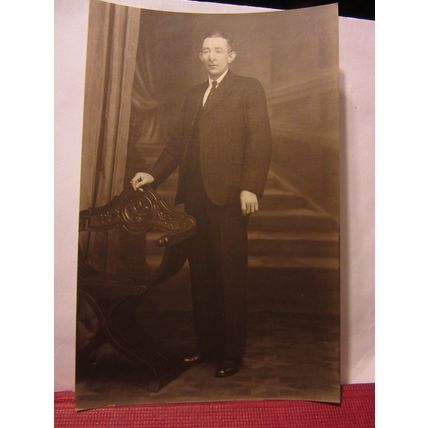 UNKNOWN MAN with VICTORIAN GOTHIC CHAIR antique portrait photograph postcard =
