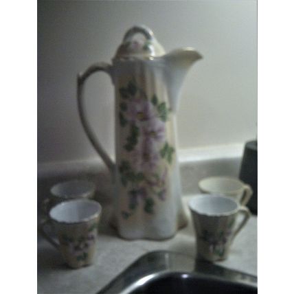 Ceramic Chocolate set Pot and 4 cups floral design