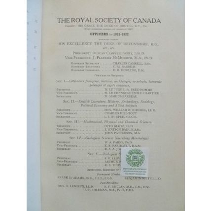 1921 PROCEEDINGS & TRANSACTIONS ROYAL SOCIETY OF CANADA Volume XV French English