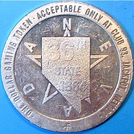 Club 93. $1 Casino Token. Jackpot, NV. P15.
