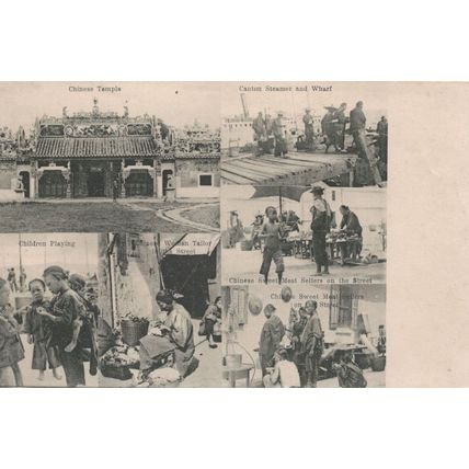 Chinese Sweet Meat Sellers Temple Steamer 5x Old Views China Rare Postcard