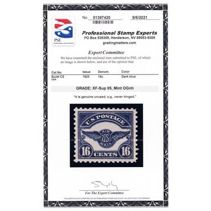 C5, Mint XF/Superb NH 16¢ With Graded 95 PSE Certificate - Stuart Katz