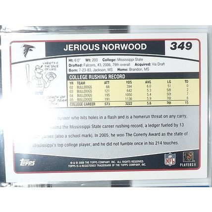 2006 Topps JERIOUS NORWOOD (Falcons) Rookie Card #349