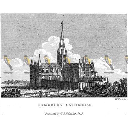 Salisbury Cathedral, Wiltshire, England, 1825, MODERN REPRODUCTION
