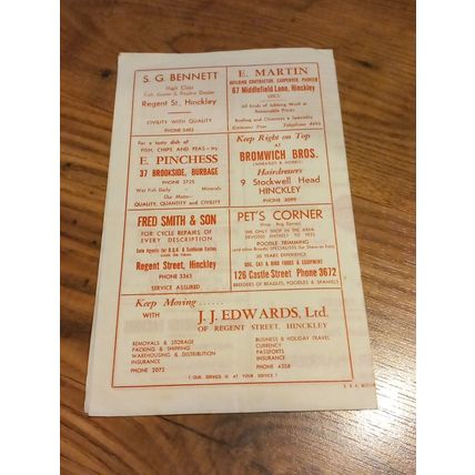 1961/62 Hinckley Ath v Hastings United - Southern League - 25/11/1961 *FREE P&P*