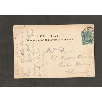 Genealogy Postcard Mrs Davies 37 Bollo Lane Acton Green Chiswick London 1904