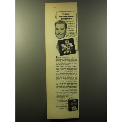 1960 G.P. Putnam's Sons Book Ad - My Wicked, Wicked Ways by Errol Flynn