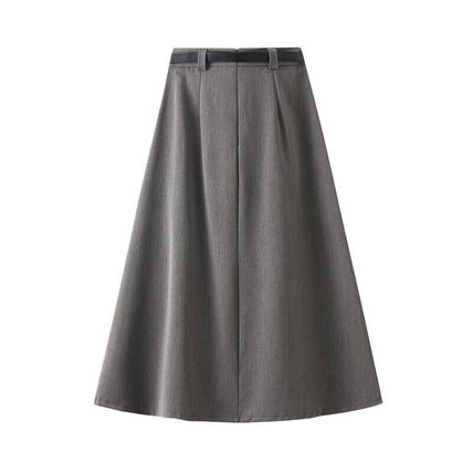 Mid-length high-waisted skirt women for casual pleated skirt with belt