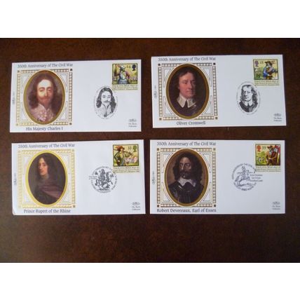 1992 GB Civil War set Benham silk covers Cromwell Charles I special handstamps