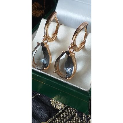 Vintage 1990-s 14 Ct Rolled Gold Grey Quartz Earrings-Hallmarked 585 RG
