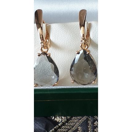 Vintage 1990-s 14 Ct Rolled Gold Grey Quartz Earrings-Hallmarked 585 RG