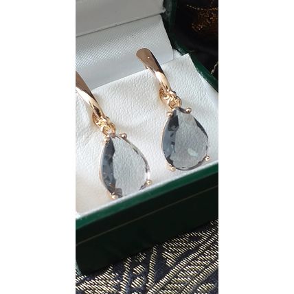 Vintage 1990-s 14 Ct Rolled Gold Grey Quartz Earrings-Hallmarked 585 RG