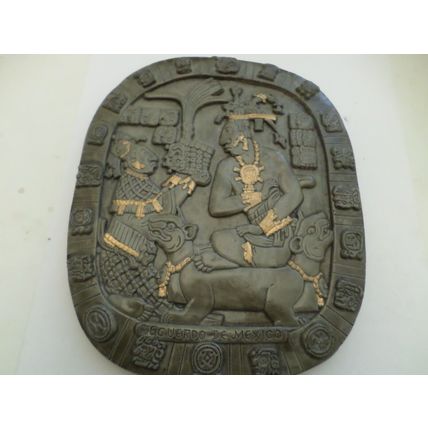 Vintage -Mayan - King Pakal Coronation - Oval Tablet/Wall Plaque - 1980`s