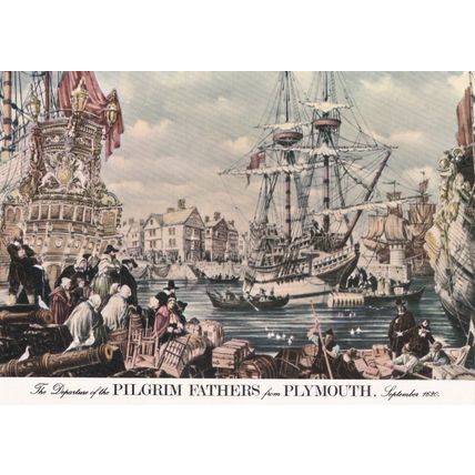 Denis Wreford Departure of the Pilgrim Fathers frpm Plymouth Postcard unused VGC