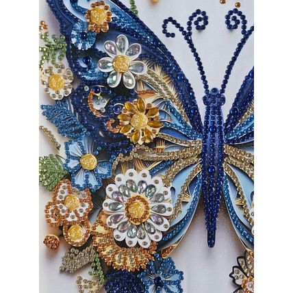 Completed Diamond Art Butterfly Picture in Gold Wood Frame Size 32cm by 32cm